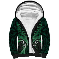 Aotearoa Pounamu Niho Sherpa Hoodie Silver Fern Mix Maori Pattern - Green LT14 Unisex Green - Polynesian Pride