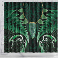 Aotearoa Pounamu Niho Shower Curtain Silver Fern Mix Maori Pattern - Green