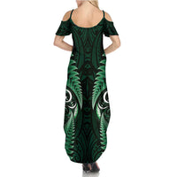Aotearoa Pounamu Niho Summer Maxi Dress Silver Fern Mix Maori Pattern - Green LT14 - Polynesian Pride