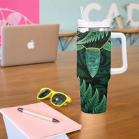 Aotearoa Pounamu Niho Tumbler With Handle Silver Fern Mix Maori Pattern - Green LT14 - Polynesian Pride