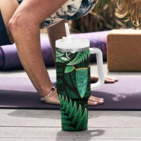 Aotearoa Pounamu Niho Tumbler With Handle Silver Fern Mix Maori Pattern - Green LT14 - Polynesian Pride