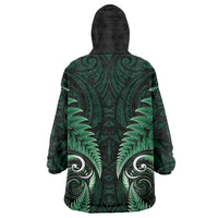 Aotearoa Pounamu Niho Wearable Blanket Hoodie Silver Fern Mix Maori Pattern - Green LT14 - Polynesian Pride