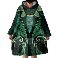 Aotearoa Pounamu Niho Wearable Blanket Hoodie Silver Fern Mix Maori Pattern - Green LT14 - Polynesian Pride