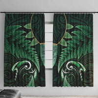 Aotearoa Pounamu Niho Window Curtain Silver Fern Mix Maori Pattern - Green LT14 With Hooks Green - Polynesian Pride