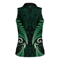 Aotearoa Pounamu Niho Women Sleeveless Polo Shirt Silver Fern Mix Maori Pattern - Green LT14 - Polynesian Pride