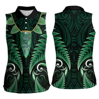Aotearoa Pounamu Niho Women Sleeveless Polo Shirt Silver Fern Mix Maori Pattern - Green LT14 - Polynesian Pride