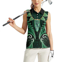Aotearoa Pounamu Niho Women Sleeveless Polo Shirt Silver Fern Mix Maori Pattern - Green LT14 - Polynesian Pride