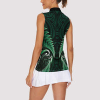 Aotearoa Pounamu Niho Women Sleeveless Polo Shirt Silver Fern Mix Maori Pattern - Green LT14 - Polynesian Pride