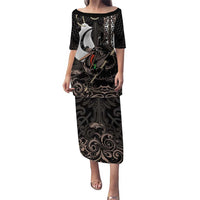 Aotearoa Hei Matau Puletasi Haka Kiwi Mix Maori Mangopare LT14 Long Dress Black - Polynesian Pride