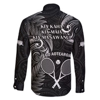 New Zealand Tiki Tennis Family Matching Off Shoulder Short Dress and Hawaiian Shirt 2024 Aotearoa Tenehi Maori Silver Fern - Black LT14 - Polynesian Pride