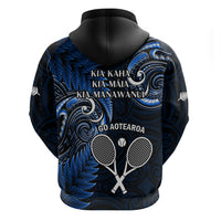 New Zealand Tiki Tennis Zip Hoodie 2024 Aotearoa Tenehi Maori Silver Fern - Blue LT14 - Polynesian Pride