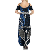 Custom New Zealand Tiki Tennis Summer Maxi Dress 2024 Aotearoa Tenehi Maori Silver Fern - Blue LT14 - Polynesian Pride