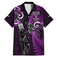 New Zealand Tiki Tennis Family Matching Mermaid Dress and Hawaiian Shirt 2024 Aotearoa Tenehi Maori Silver Fern - Purple LT14 Dad's Shirt - Short Sleeve Purple - Polynesian Pride