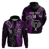 Custom New Zealand Tiki Tennis Zip Hoodie 2024 Aotearoa Tenehi Maori Silver Fern - Purple LT14 - Polynesian Pride