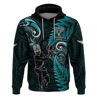New Zealand Tiki Tennis Hoodie 2024 Aotearoa Tenehi Maori Silver Fern - Turquoise LT14 Pullover Hoodie Turquoise - Polynesian Pride