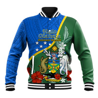 Personalised Halo Olaketa Solomon Islands Baseball Jacket Coat Of Arms With Tropical Flowers Flag Style LT14 Unisex Green - Polynesian Pride