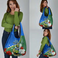 Personalised Halo Olaketa Solomon Islands Grocery Bag Coat Of Arms With Tropical Flowers