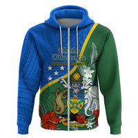 Personalised Halo Olaketa Solomon Islands Zip Hoodie Coat Of Arms With Tropical Flowers Flag Style LT14 Zip Hoodie Green - Polynesian Pride