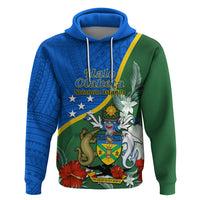 Personalised Halo Olaketa Solomon Islands Zip Hoodie Coat Of Arms With Tropical Flowers Flag Style LT14 Pullover Hoodie Green - Polynesian Pride
