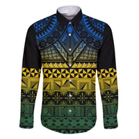 Halo Olaketa Solomon Islands Family Matching Short Sleeve Bodycon Dress and Hawaiian Shirt Melanesian Tribal Pattern Gradient Version LT14 Dad's Shirt - Long Sleeve Black - Polynesian Pride