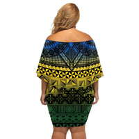 Halo Olaketa Solomon Islands Off Shoulder Short Dress Melanesian Tribal Pattern Gradient Version LT14 - Polynesian Pride