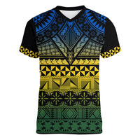 Halo Olaketa Solomon Islands Women V Neck T Shirt Melanesian Tribal Pattern Gradient Version LT14 Female Black - Polynesian Pride
