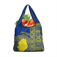 Fakaalofa Lahi Atu Niue Grocery Bag Niuean Map With Hiapo Pattern Blue Version LT14 1-pack One Size Blue - Polynesian Pride