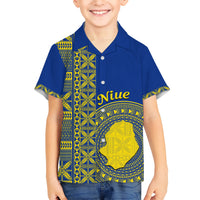 Fakaalofa Lahi Atu Niue Kid Hawaiian Shirt Niuean Map With Hiapo Pattern Blue Version LT14 Kid Blue - Polynesian Pride