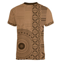 Fakaalofa Lahi Atu Niue Women V Neck T Shirt Vintage Hiapo Pattern Brown Version LT14 - Polynesian Pride