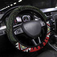 Kia Ora Aotearoa Steering Wheel Cover 2025 Pasifika Maori Taniko Motifs LT14 Universal Fit Black - Polynesian Pride