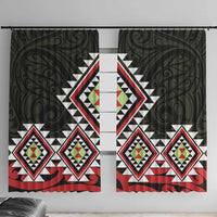 Kia Ora Aotearoa Window Curtain 2025 Pasifika Maori Taniko Motifs LT14 With Hooks Black - Polynesian Pride