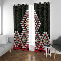 Kia Ora Aotearoa Window Curtain 2025 Pasifika Maori Taniko Motifs LT14 With Grommets Black - Polynesian Pride