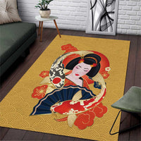 Japanese Geisha Koi Fish Area Rug Cherry Blossoms Yellow Seigaiha Pattern LT14 Yellow - Polynesian Pride