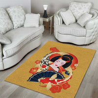 Japanese Geisha Koi Fish Area Rug Cherry Blossoms Yellow Seigaiha Pattern LT14 - Polynesian Pride