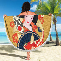 Japanese Geisha Koi Fish Beach Blanket Cherry Blossoms Yellow Seigaiha Pattern LT14 - Polynesian Pride