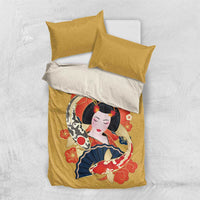 Japanese Geisha Koi Fish Bedding Set Cherry Blossoms Yellow Seigaiha Pattern LT14 US Twin 172cm x 218cm Yellow - Polynesian Pride