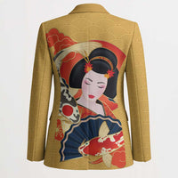 Japanese Geisha Koi Fish Blazer Cherry Blossoms Yellow Seigaiha Pattern LT14 - Polynesian Pride