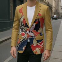 Japanese Geisha Koi Fish Blazer Cherry Blossoms Yellow Seigaiha Pattern LT14 - Polynesian Pride