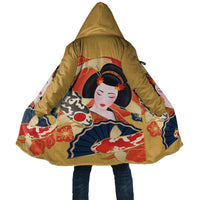 Japanese Geisha Koi Fish Cloak Cherry Blossoms Yellow Seigaiha Pattern LT14 Unisex Yellow - Polynesian Pride