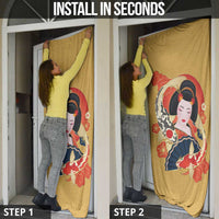 Japanese Geisha Koi Fish Door Cover Cherry Blossoms Yellow Seigaiha Pattern LT14 - Polynesian Pride