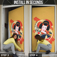 Japanese Geisha Koi Fish Door Cover Cherry Blossoms Yellow Seigaiha Pattern LT14 - Polynesian Pride