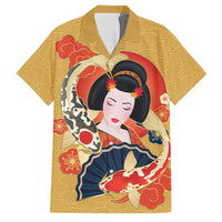 Japanese Geisha Koi Fish Family Matching Summer Maxi Dress and Hawaiian Shirt Cherry Blossoms Yellow Seigaiha Pattern - Polynesian Pride