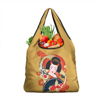 Japanese Geisha Koi Fish Grocery Bag Cherry Blossoms Yellow Seigaiha Pattern - Polynesian Pride