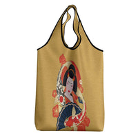 Japanese Geisha Koi Fish Grocery Bag Cherry Blossoms Yellow Seigaiha Pattern - Polynesian Pride