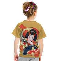 Japanese Geisha Koi Fish Kid T Shirt Cherry Blossoms Yellow Seigaiha Pattern LT14 - Polynesian Pride