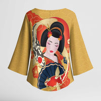 Japanese Geisha Koi Fish Kimono Sleeve Blouse Cherry Blossoms Yellow Seigaiha Pattern LT14 - Polynesian Pride
