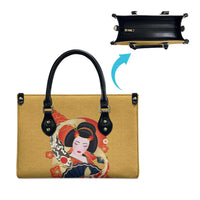 Japanese Geisha Koi Fish Leather Bag Cherry Blossoms Yellow Seigaiha Pattern LT14 - Polynesian Pride