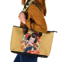 Japanese Geisha Koi Fish Leather Tote Bag Cherry Blossoms Yellow Seigaiha Pattern LT14 Yellow - Polynesian Pride