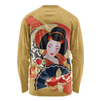 Japanese Geisha Koi Fish Long Sleeve Shirt Cherry Blossoms Yellow Seigaiha Pattern LT14 - Polynesian Pride