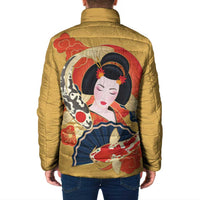 Japanese Geisha Koi Fish Padded Jacket Cherry Blossoms Yellow Seigaiha Pattern LT14 - Polynesian Pride